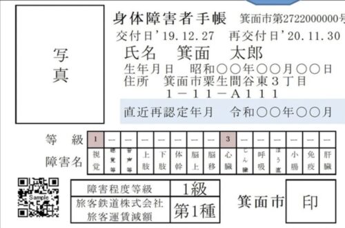 みんなの銀行で必要な身分証明書⑤身体障害者手帳(見本)