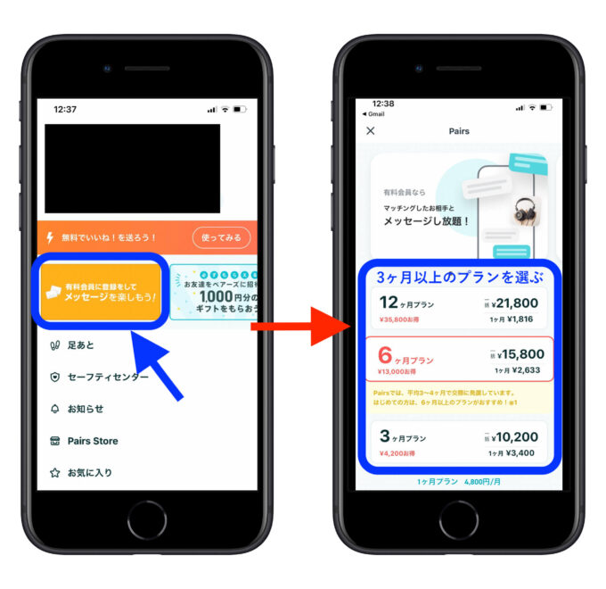ペアーズ料金プラン選択 