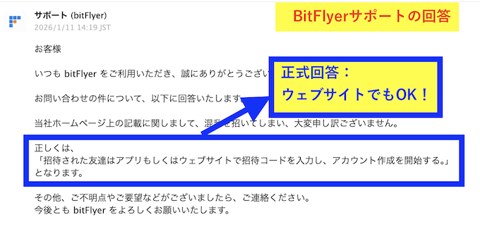 ビットフライヤーサポートからの回答