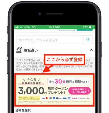 ココナラ電話占い3000円無料クーポン
