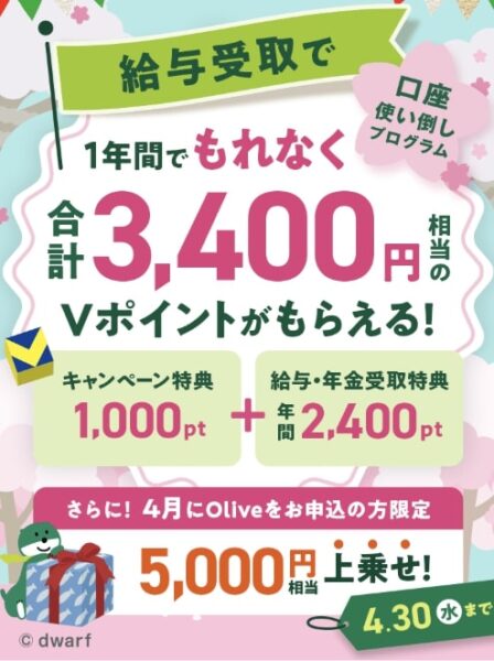 Olive(オリーブ)給与受け取り口座に設定｜8,400pt【25_4_30まで】