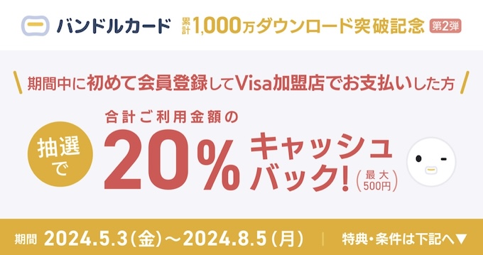 バンドルカード1000万ダウンロード記念｜20％キャッシュバックキャンペーン【2485まで】