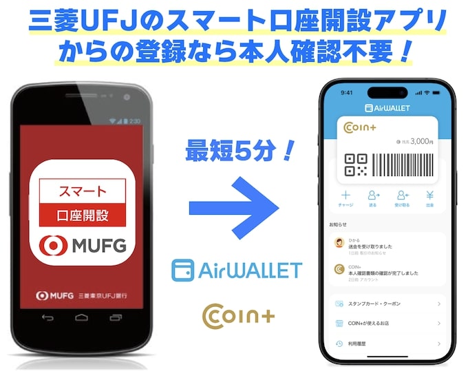 三菱UFJのスマート口座開設アプリ からの登録なら本人確認不要！