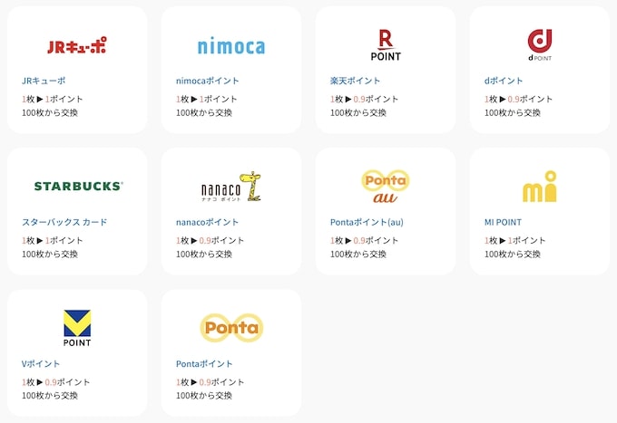 Wallet+(ウォレットプラス)でもらえる電子マネーの種類