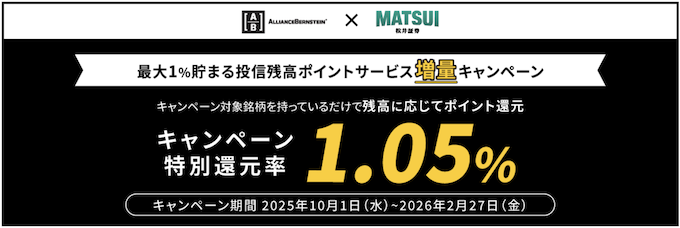 松井証券｜最大1%貯まる投信残高ポイントサービス増量キャンペーン【26:2:27まで】