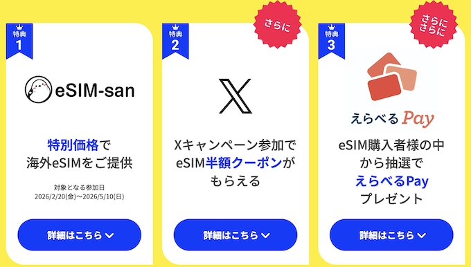 ベルトラ｜春の海外eSIMトリプルチャンスキャンペーン【26/3/31まで】の詳細